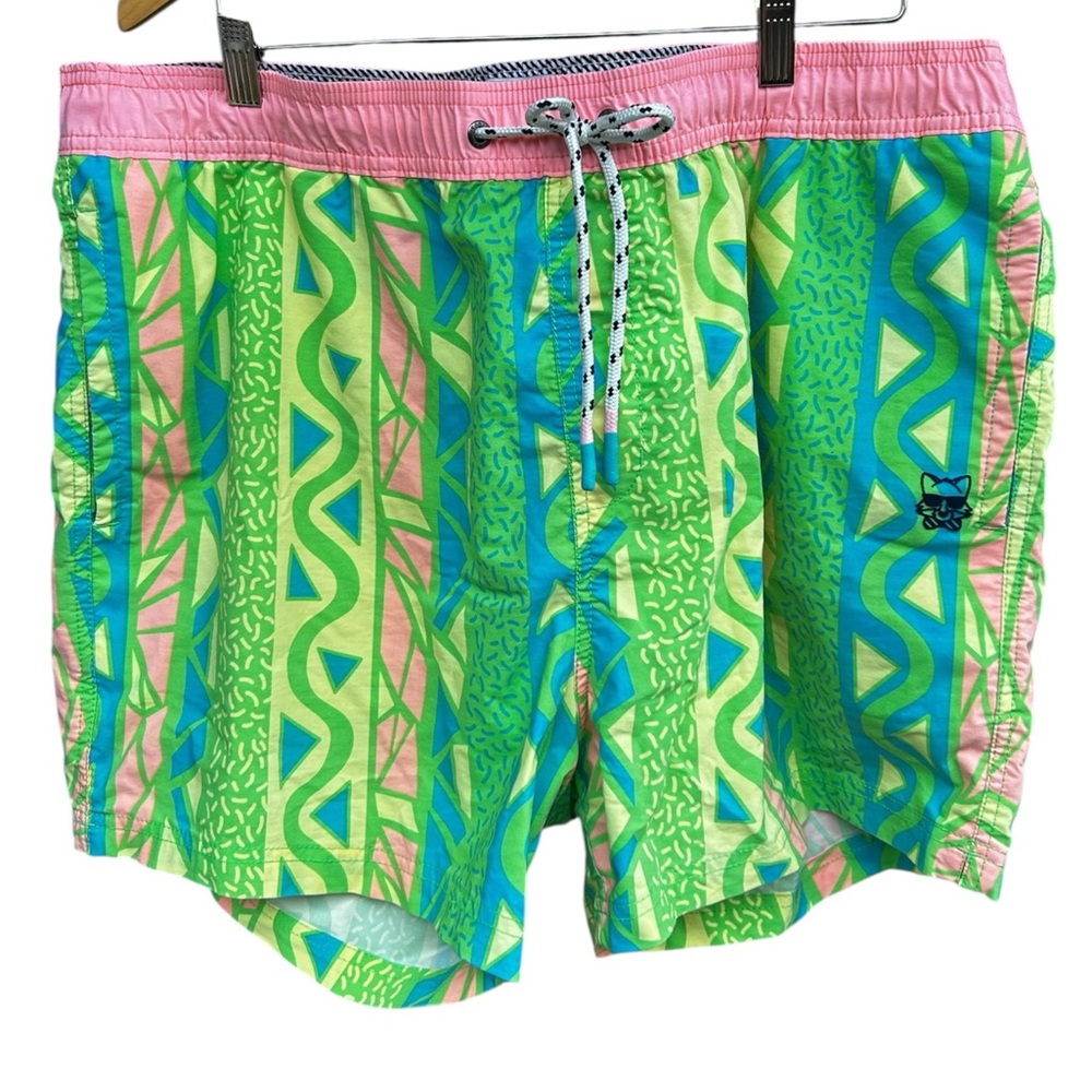 Party‎ Pants Men's XXL Printed Neon Swim Trunks Shorts Retro 90s Print